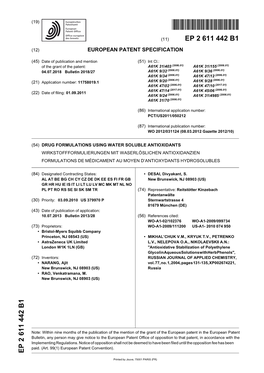 Drug Formulations Using Water Soluble Antioxidants