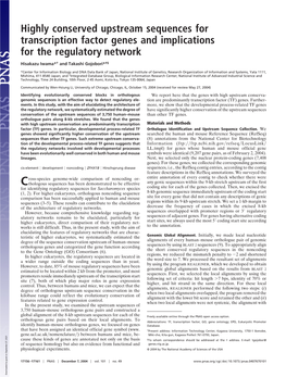 Highly Conserved Upstream Sequences for Transcription Factor Genes and Implications for the Regulatory Network