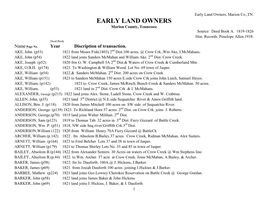 Early Land Owners, Marion Co.,TN