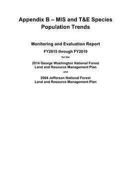 Appendix G – MIS I George Washington and Jefferson National Forests