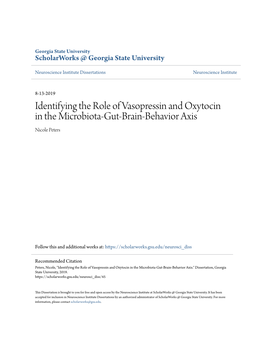 Identifying the Role of Vasopressin and Oxytocin in the Microbiota-Gut-Brain-Behavior Axis Nicole Peters