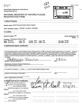 K Service K- -22002 NATIONAL REGISTER of HISTORIC PLACES REGISTRATION FORM MWW