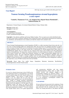 Tumour Forming Pseudoangiomatous Stromal Hyperplasia: a Case Report