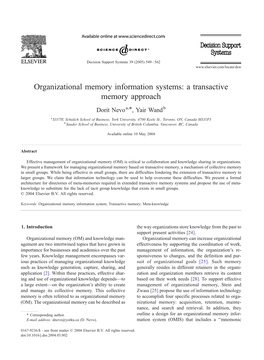 A Transactive Memory Approach