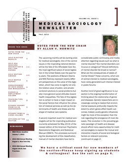 Fall 2012 Medical Sociology Section of the Asa a Publication of the a Publication