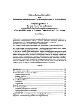 Nomenclator Actinologicus Seu Indices Ptychodactiariarum, Corallimorphariarum Et Actiniariarum