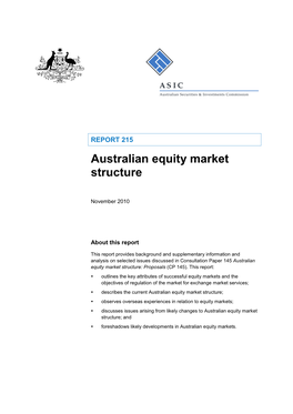 Report REP 215 Australian Equity Market Structure