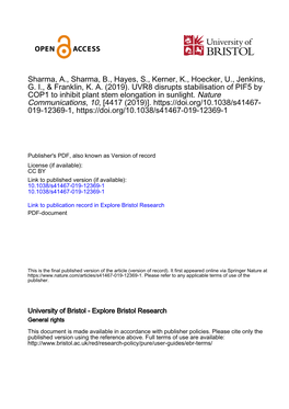 UVR8 Disrupts Stabilisation of PIF5 by COP1 to Inhibit Plant Stem Elongation in Sunlight