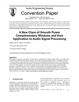 A New Class of Smooth Power Complementary Windows and Their Application to Audio Signal Processing