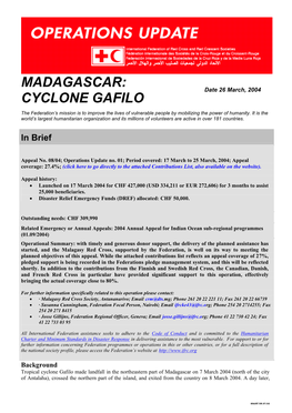 Madagascar: Cyclone Gafilo; Appeal No