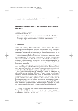 Overseas France and Minority and Indigenous Rights: Dream Or Reality?