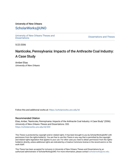 Nanticoke, Pennsylvania: Impacts of the Anthracite Coal Industry: a Case Study