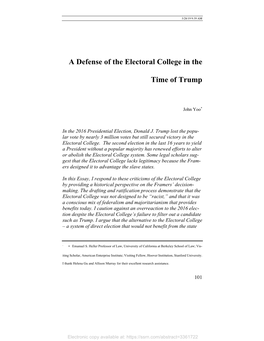 A Defense of the Electoral College in the Time of Trump