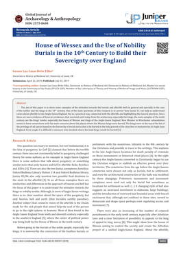 House of Wessex and the Use of Nobility Burials in the 10Th Century to Build Their Sovereignty Over England