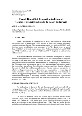 Kuwait Desert Soil Properties and Genesis Genèse Et Propriétés Des Sols Du Désert Du Koweit