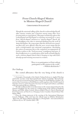 From Church-Shaped Mission to Mission-Shaped Church1