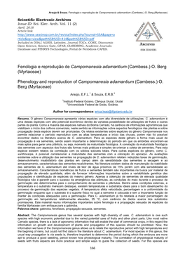 Fenologia E Reprodução De Campomanesia Adamantium (Cambess.) O