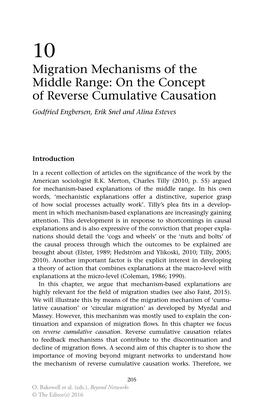 Migration Mechanisms of the Middle Range: on the Concept of Reverse Cumulative Causation Godfried Engbersen, Erik Snel and Alina Esteves