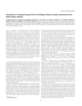 Prevalence of Toxoplasma Gondii from Free-Range Chickens (Gallus Domesticus) from Addis Ababa, Ethiopia