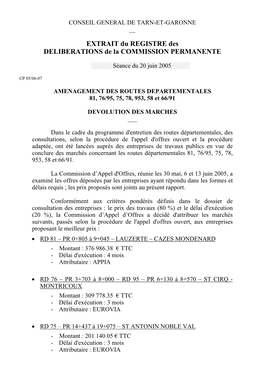 EXTRAIT Du REGISTRE Des DELIBERATIONS De La COMMISSION PERMANENTE