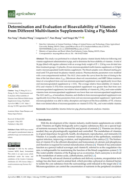 Determination and Evaluation of Bioavailability of Vitamins from Different Multivitamin Supplements Using a Pig Model