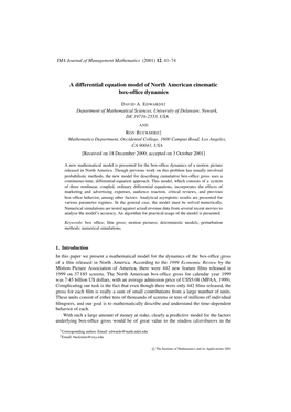 A Differential Equation Model of North American Cinematic Box-Ofﬁce Dynamics