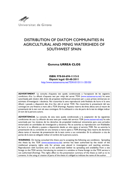 Distribution of Diatom Communities in Agricultural and Minig Watersheds of Southwest Spain