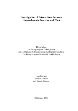 Investigation of Interactions Between Homeodomain Proteins and DNA