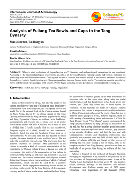 Analysis of Fuliang Tea Bowls and Cups in the Tang Dynasty