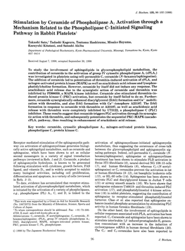 Stimulation by Ceramide of Phospholipase A2 Activation Through a Mechanism Related to the Phospholipase C-Initiated Signaling Pathway in Rabbit Platelets'