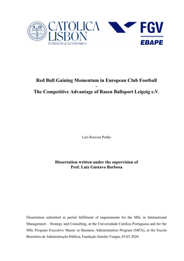 Red Bull Gaining Momentum in European Club Football - the Competitive Advantage of Rasen Ballsport Leipzig E.V