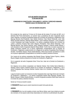 Acta Sesión Conjunta Nº 8 Congreso De La República