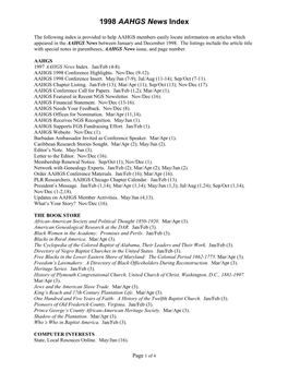 1998 AAHGS News Index