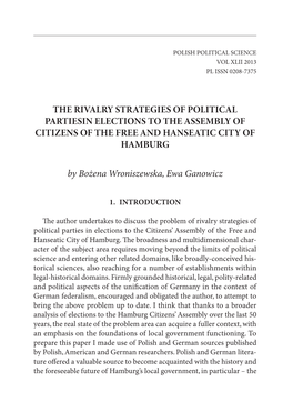 The Rivalry Strategies of Political Partiesin Elections to the Assembly of Citizens of the Free and Hanseatic City of Hamburg