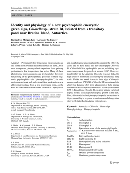 Identity and Physiology of a New Psychrophilic Eukaryotic Green Alga, Chlorella Sp., Strain BI, Isolated from a Transitory Pond Near Bratina Island, Antarctica