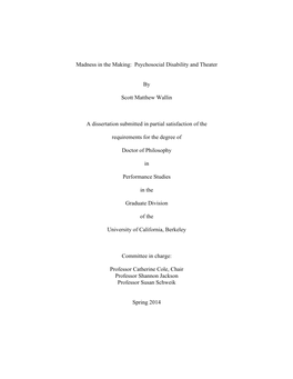 Madness in the Making: Psychosocial Disability and Theater by Scott