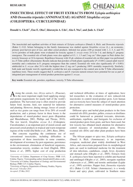 INSECTICIDAL EFFECT of FRUIT EXTRACTS from Xylopia Aethiopica and Dennettia Tripetala (ANNONACEAE) AGAINST Sitophilus Oryzae (COLEOPTERA: CURCULIONIDAE)