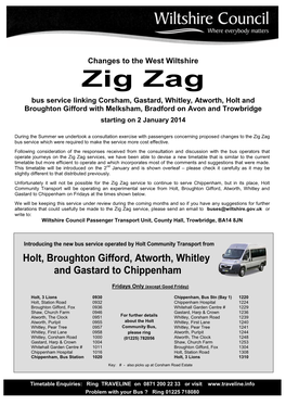 New Zig Zag Bus Timetable from 2Nd January 2014