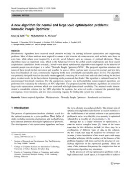 A New Algorithm for Normal and Large-Scale Optimization Problems: Nomadic People Optimizer