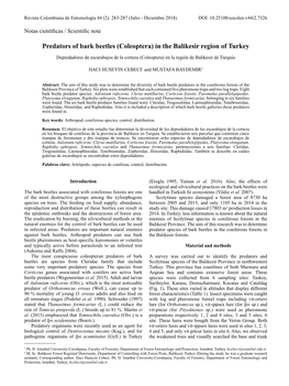 Predators of Bark Beetles (Coleoptera) in the Balikesir Region of Turkey