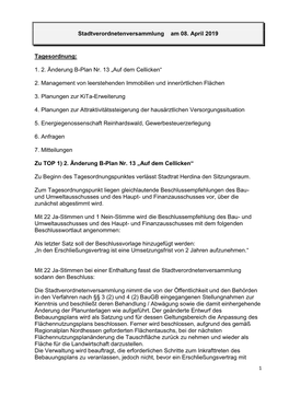 Stadtverordnetenversammlung Am 08. April 2019