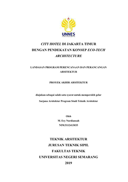 City Hotel Di Jakarta Timur Dengan Pendekatan Konsep Eco-Tech Architecture