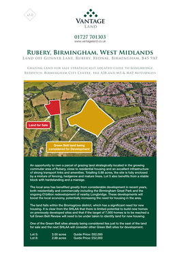 Rubery, Birmingham, West Midlands Land Off Gunner Lane, Rubery, Rednal, Birmingham, B45 9AF