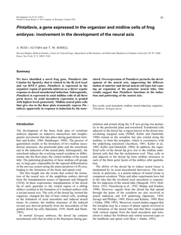 Pintallavis, a Gene Expressed in the Organizer and Midline Cells of Frog Embryos: Involvement in the Development of the Neural Axis