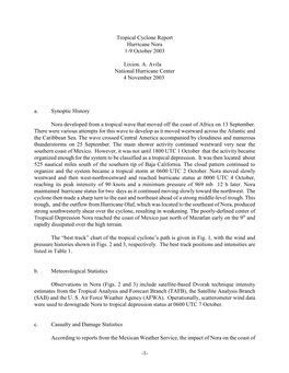 1- Tropical Cyclone Report Hurricane Nora 1-9 October 2003 Lixion. A