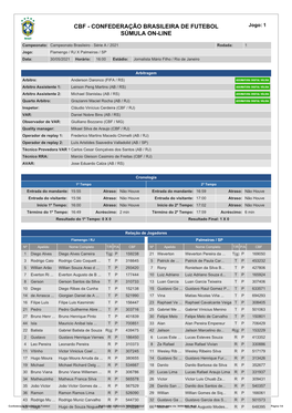 CBF - CONFEDERAÇÃO BRASILEIRA DE FUTEBOL Jogo: 1 SÚMULA ON-LINE