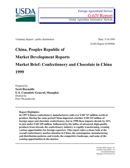Confectionery and Chocolate in China 1999