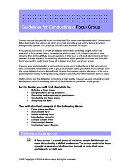 Guidelines for Conducting a Focus Group