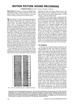 [History Of] Motion Picture Sound Recording