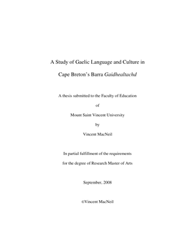 A Study of Gaelic Language and Culture in Cape Breton's Barra